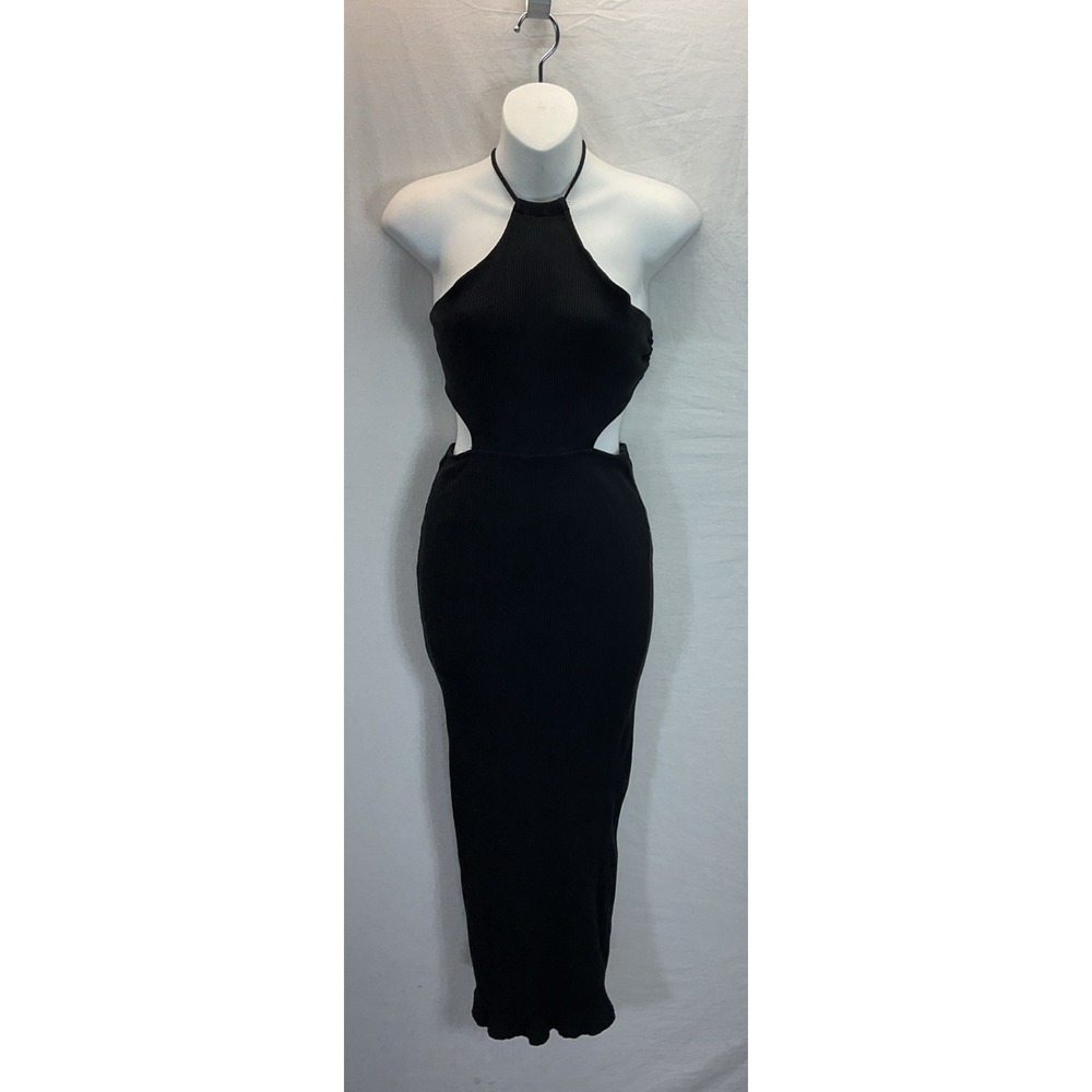 New Free People Beach Black Halter Dress Tie Back Sun Dress XS Bodycon Ribbed